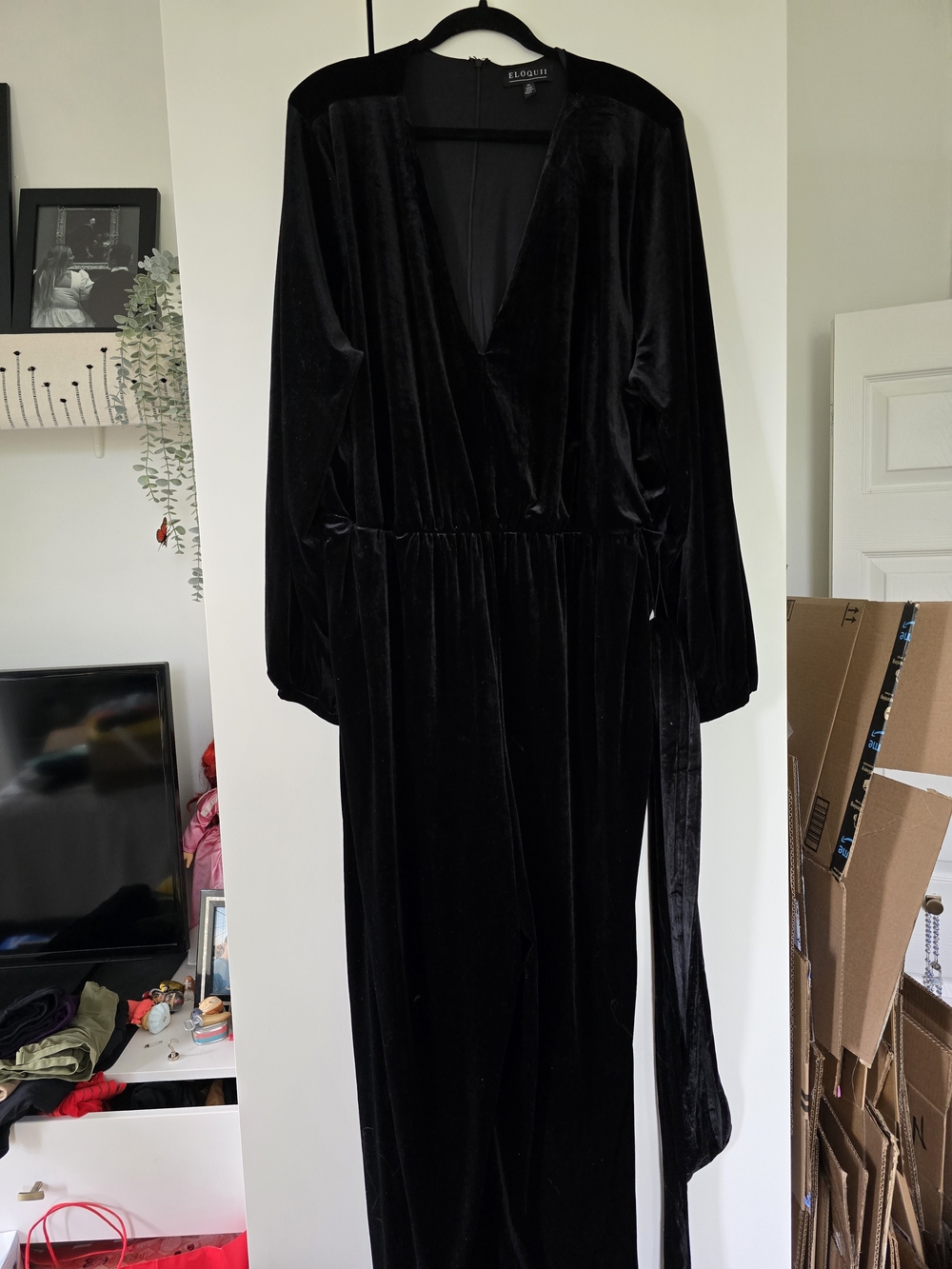 Eloquii Black Velvet Jumpsuit with Belt